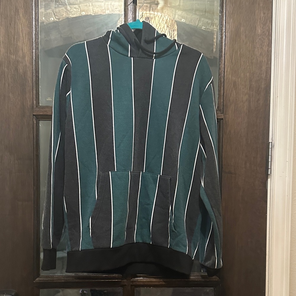Forever 21 Green and Black Striped Men's Hoodie